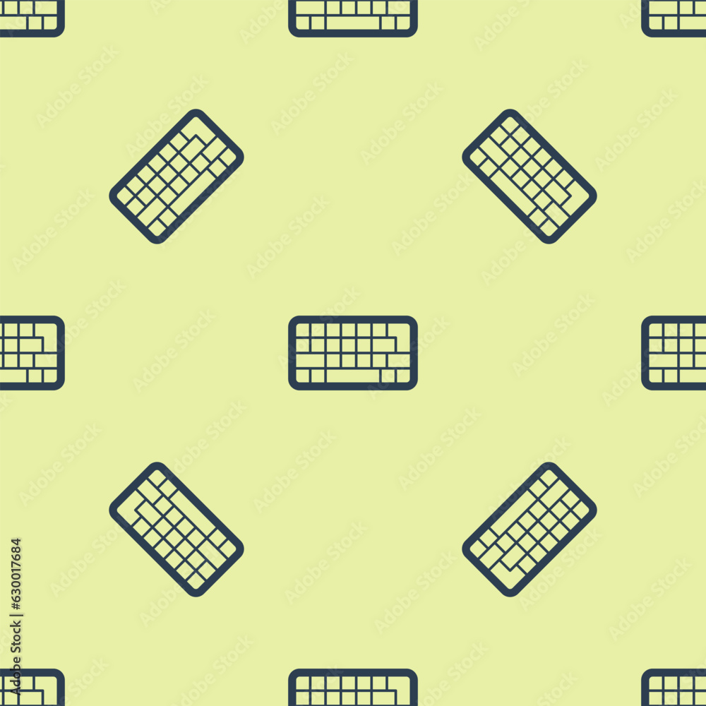 Poster blue computer keyboard icon isolated seamless pattern on yellow background. pc component sign. vecto