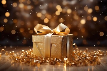  christmas golden gift box with ribbon
