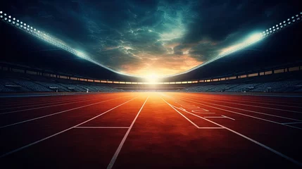 Fototapete Photo of an empty running stadium, generated by AI © Resi