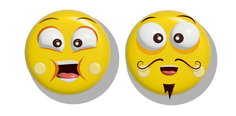 Yellow emoji. Funny emoticons faces with facial expressions. 3D stylized vector icons set