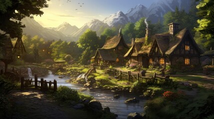 Fototapeta na wymiar Fantasy RPG Village Game Artwork