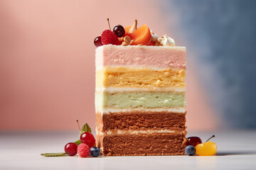 Bakery birthday cake calories tasty eat food sweet digital fantasy concept content creative design generative ai blue pink background