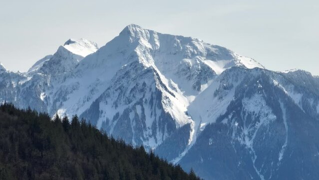 Aerial Video Of The Scenic Rocky Mountains Covered With Snow And Trees