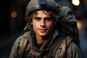 Fototapeta premium A happy young soldier returning home from the army