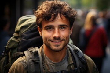 Fototapeta premium A happy young soldier returning home from the army