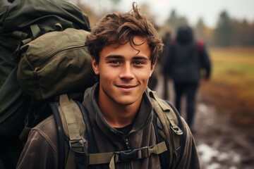 Fototapeta premium A happy young soldier returning home from the army