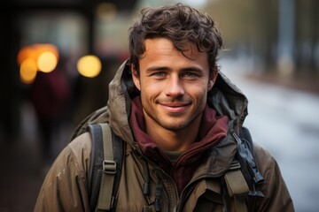 Fototapeta premium A happy young soldier returning home from the army