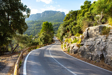 Hiking holidays Mallorca, Spain. Beautiful picture with landscape of Serra de Tramuntana mountains in the island of Majorca in Mediterranean sea. Paradise for bikers. Adventure travel. © Nomad Pixel