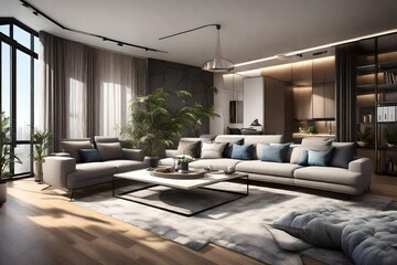 Fototapeta premium modern living room with fireplace