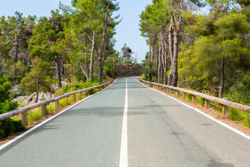 Hiking holidays Mallorca, Spain. Beautiful picture with landscape of Serra de Tramuntana mountains in the island of Majorca in Mediterranean sea. Paradise for bikers. Adventure travel.