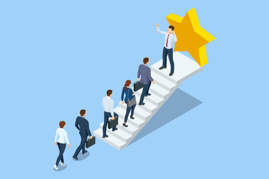 Isometric goal and target achievement concept. Hope to success in business, accomplishment or reaching business goal. Career growth, business success, profit