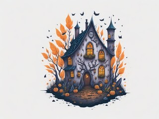 Fototapeta na wymiar water color Halloween Fairy house