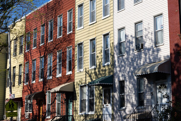 Row of Colorful Old Wooden Residential Buildings in Williamsburg Brooklyn