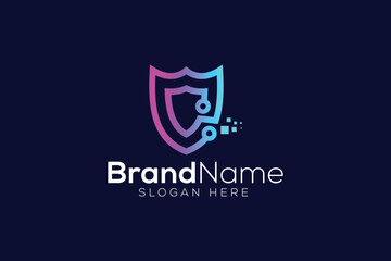 Trendy and Professional Colorful shield technology logo design vector template