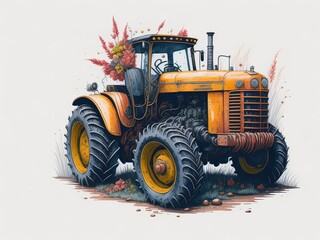 Water color vintage tractor illustration
