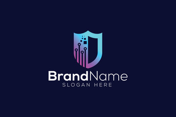 Trendy and Professional Colorful shield technology logo design vector template