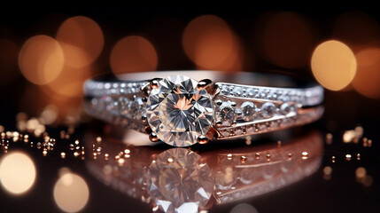 A stunning special angle commercial shot of a sparkling Wedding Ring, showcasing its intricate details and the glimmer of the diamond