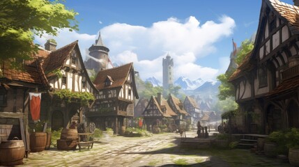 Naklejka premium Fantasy RPG Village Game Artwork