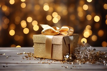  christmas golden gift box with ribbon
