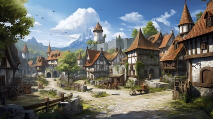 Obraz premium Fantasy RPG Village Game Artwork