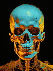 Mystical Illumination: Fluorescent Lights on Enigmatic Human Skull