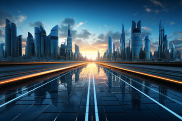 Fototapeta premium empty road with city background.