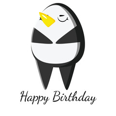 Happy birthday greeting card with cute penguin and balloons. Template for nursery design, poster, birthday card, invitation, baby shower and party decor.