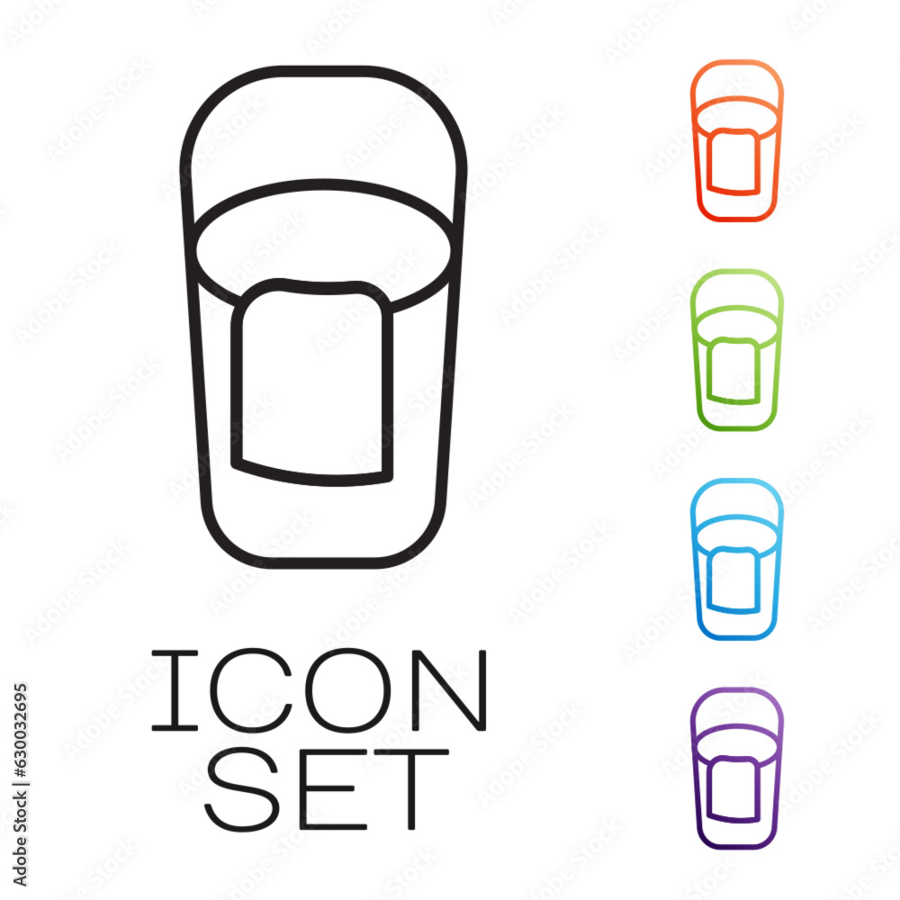 Poster black line bucket with rag icon isolated on white background. cleaning service concept. set icons co