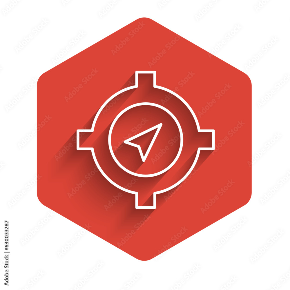 Poster white line compass icon isolated with long shadow background. windrose navigation symbol. wind rose 