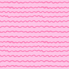 Fun barbie pink seamless pattern hand drawn waves background. Cute barbiecore backdrop or 90s y2k collage design element.