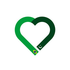 unity concept. heart ribbon icon of brazil and pakistan flags. vector illustration isolated on white background