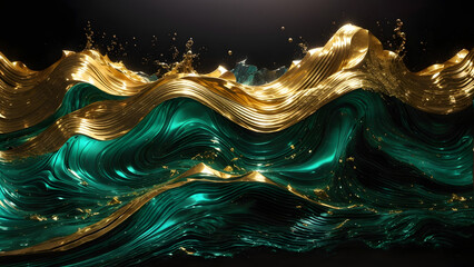 emerald green water with golden sand powder luxury and mystery abstract concept
