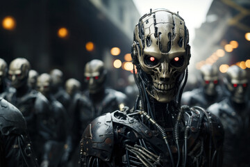An army of evil robots in a post apocalyptic world.
