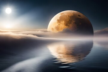 Nocturnal Embrace - Picture a captivating embrace between the moon and clouds.