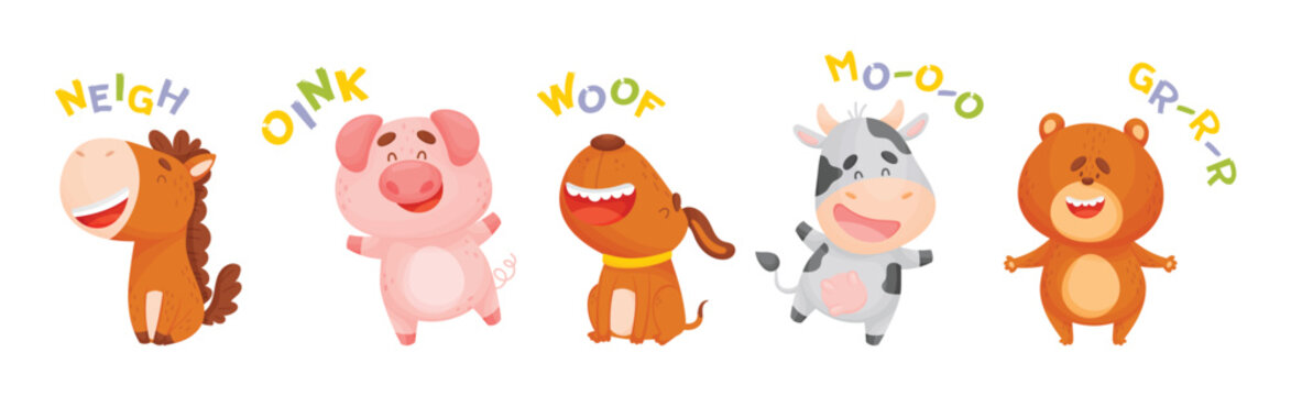 Funny Animals Talking Making Noise and Sound Vector Set