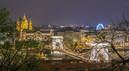 Photos taken with night lights from various angles in budapest, the capital of hungary