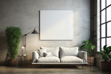 Fototapeta na wymiar Loft Industrial Style Living Room Interior With Poster Mockup Created with Generative AI