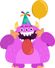 Goofy Birthday Monster Cartoon Character Making A Funny Face. Vector Illustration Flat Design Isolated On Transparent Background