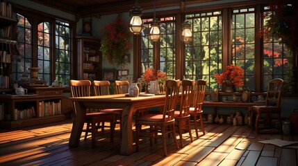 Fototapeta na wymiar Illustration of the dining room interior