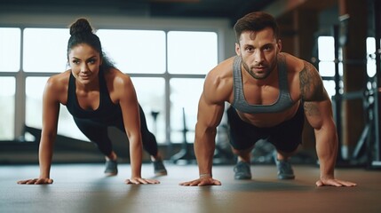 Active male and female performing ab exercises