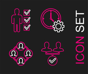 Set line Project team base, Time Management and User of man in business suit icon. Vector