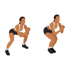 Woman doing squat jacks or side sumo walks exercise. Flat vector illustration isolated on white background
