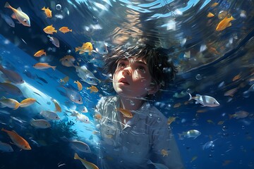 Aquatic Radiance: awesome Anime Boy's Underwater Powers