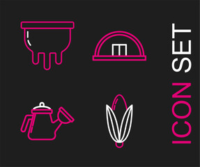 Set line Corn, Watering can, Hangar and Udder icon. Vector