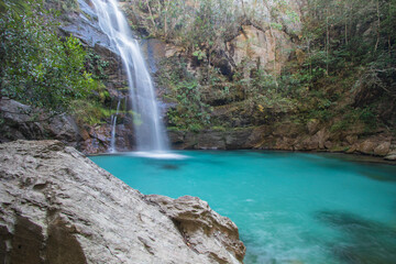 Fototapeta na wymiar Beautiful and Colorfull Santa Barbara Brazilian Waterfall
