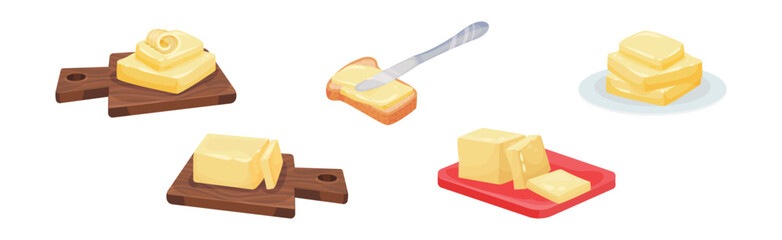 Butter as Dairy Product Made of Milk or Cream Vector Set