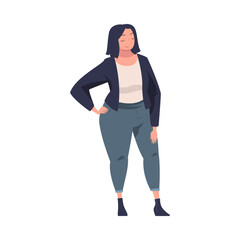 Fototapeta premium Full Woman Character with Plump Body Standing and Smiling Vector Illustration