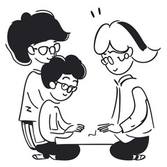 elementary students ages 57 years old playing toys with transparent background vector illustration doodle line art