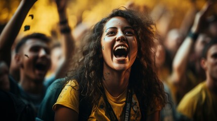 Fototapeta premium In a football stadium, supporters are clapping..