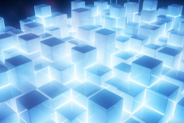Abstract background, neon glowing cubes. Background for the site. AI generative.